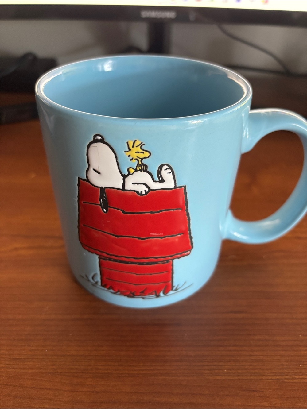 Peanuts Light Blue Ceramic Mug with Snoopy & Red Doghouse